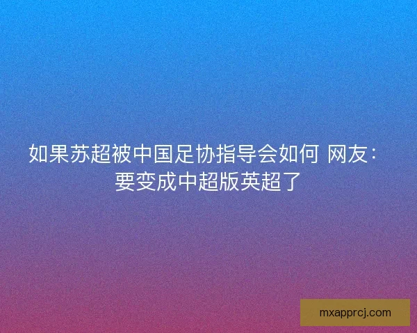 如果苏超被中国足协指导会如何 网友：要变成中超版英超了