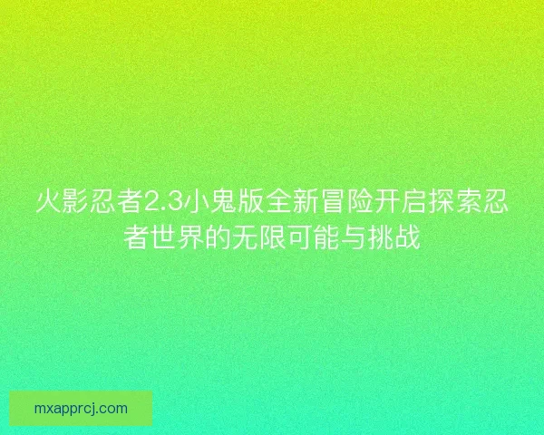 火影忍者2.3小鬼版全新冒险开启探索忍者世界的无限可能与挑战