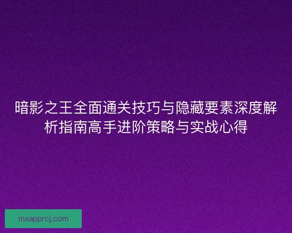 暗影之王全面通关技巧与隐藏要素深度解析指南高手进阶策略与实战心得